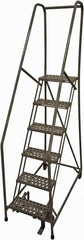 Cotterman - 90" 6 Step Rolling Warehouse Ladder - Rolling Safety Ladder, 450 Lb Capacity, 60" Platform Height, 24" Base Width x 46" Base Depth, Serrated Steel - Benchmark Tooling