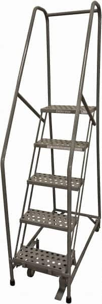 Cotterman - 80" 5 Step Rolling Warehouse Ladder - Rolling Safety Ladder, 450 Lb Capacity, 50" Platform Height, 30" Base Width x 40" Base Depth, Serrated Steel - Benchmark Tooling