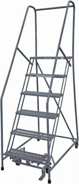 Cotterman - 90" 6 Step Rolling Warehouse Ladder - Rolling Safety Ladder, 450 Lb Capacity, 60" Platform Height, 30" Base Width x 46" Base Depth, Expanded Metal Tread - Benchmark Tooling