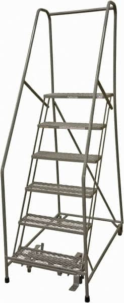 Cotterman - 90" 6 Step Rolling Warehouse Ladder - Rolling Safety Ladder, 450 Lb Capacity, 60" Platform Height, 24" Base Width x 46" Base Depth, Expanded Metal Tread - Benchmark Tooling