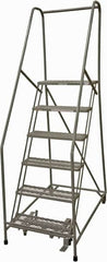 Cotterman - 90" 6 Step Rolling Warehouse Ladder - Rolling Safety Ladder, 450 Lb Capacity, 60" Platform Height, 24" Base Width x 46" Base Depth, Expanded Metal Tread - Benchmark Tooling