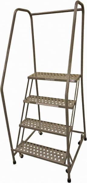 Cotterman - 70" 4 Step Rolling Warehouse Ladder - Rolling Safety Ladder, 450 Lb Capacity, 40" Platform Height, 30" Base Width x 41" Base Depth, Perforated Tread - Benchmark Tooling