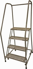 Cotterman - 70" 4 Step Rolling Warehouse Ladder - Rolling Safety Ladder, 450 Lb Capacity, 40" Platform Height, 30" Base Width x 41" Base Depth, Perforated Tread - Benchmark Tooling