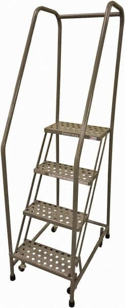 Cotterman - 70" 4 Step Rolling Warehouse Ladder - Rolling Safety Ladder, 450 Lb Capacity, 40" Platform Height, 20" Base Width x 41" Base Depth, Perforated Tread - Benchmark Tooling