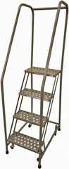Cotterman - 70" 4 Step Rolling Warehouse Ladder - Rolling Safety Ladder, 450 Lb Capacity, 40" Platform Height, 20" Base Width x 41" Base Depth, Perforated Tread - Benchmark Tooling