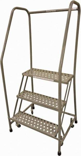 Cotterman - 60" 3 Step Rolling Warehouse Ladder - Rolling Safety Ladder, 450 Lb Capacity, 30" Platform Height, 30" Base Width x 36" Base Depth, Perforated Tread - Benchmark Tooling