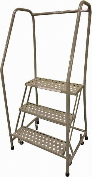 Cotterman - 60" 3 Step Rolling Warehouse Ladder - Rolling Safety Ladder, 450 Lb Capacity, 30" Platform Height, 20" Base Width x 36" Base Depth, Perforated Tread - Benchmark Tooling