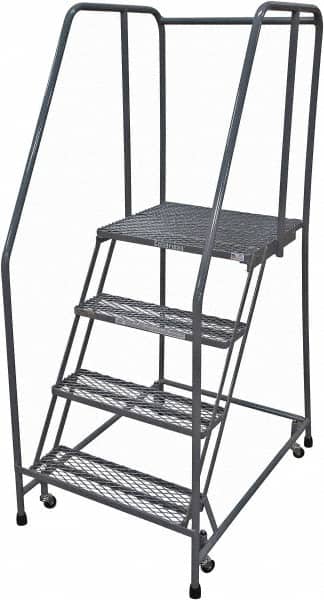 Cotterman - 70" 4 Step Rolling Warehouse Ladder - Rolling Safety Ladder, 450 Lb Capacity, 40" Platform Height, 30" Base Width x 41" Base Depth, Serrated Steel - Benchmark Tooling