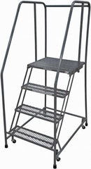 Cotterman - 70" 4 Step Rolling Warehouse Ladder - Rolling Safety Ladder, 450 Lb Capacity, 40" Platform Height, 30" Base Width x 31" Base Depth, Expanded Metal Tread - Benchmark Tooling