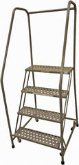 Cotterman - 70" 4 Step Rolling Warehouse Ladder - Rolling Safety Ladder, 450 Lb Capacity, 40" Platform Height, 30" Base Width x 31" Base Depth, Serrated Steel - Benchmark Tooling