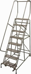Cotterman - 110" 8 Step Rolling Warehouse Ladder - Rolling Safety Ladder, 450 Lb Capacity, 80" Platform Height, 32" Base Width x 61" Base Depth, Serrated Steel - Benchmark Tooling