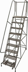 Cotterman - 120" 9 Step Rolling Warehouse Ladder - Rolling Safety Ladder, 450 Lb Capacity, 90" Platform Height, 32" Base Width x 77" Base Depth, Expanded Metal Tread - Benchmark Tooling