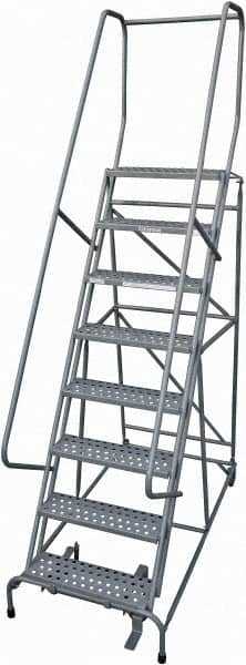 Cotterman - 110" 8 Step Rolling Warehouse Ladder - Rolling Safety Ladder, 450 Lb Capacity, 80" Platform Height, 32" Base Width x 71" Base Depth, Perforated Tread - Benchmark Tooling