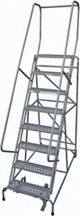 Cotterman - 110" 8 Step Rolling Warehouse Ladder - Rolling Safety Ladder, 450 Lb Capacity, 80" Platform Height, 32" Base Width x 71" Base Depth, Perforated Tread - Benchmark Tooling