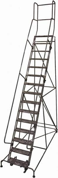 Cotterman - 192" 15 Step Rolling Warehouse Ladder - Rolling Safety Ladder, 450 Lb Capacity, 150" Platform Height, 42" Base Width x 108" Base Depth, Serrated Steel - Benchmark Tooling