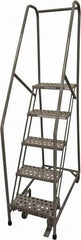 Cotterman - 80" 5 Step Rolling Warehouse Ladder - Rolling Safety Ladder, 450 Lb Capacity, 50" Platform Height, 30" Base Width x 50" Base Depth, Perforated Tread - Benchmark Tooling