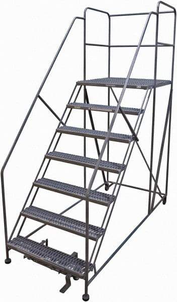 Cotterman - 106" 7 Step Rolling Work Platform - Rolling Work Platform, 800 Lb Capacity, 70" Platform Height, 40" Base Width x 99" Base Depth, Serrated Steel - Benchmark Tooling