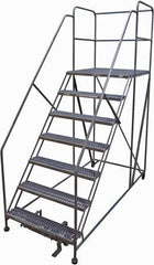 Cotterman - 106" 7 Step Rolling Work Platform - Rolling Work Platform, 800 Lb Capacity, 70" Platform Height, 40" Base Width x 99" Base Depth, Serrated Steel - Benchmark Tooling