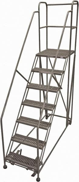 Cotterman - 106" 7 Step Rolling Work Platform - Rolling Work Platform, 800 Lb Capacity, 70" Platform Height, 40" Base Width x 87" Base Depth, Serrated Steel - Benchmark Tooling