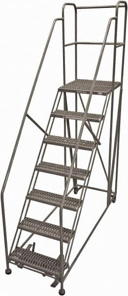 Cotterman - 106" 7 Step Rolling Work Platform - Rolling Work Platform, 800 Lb Capacity, 70" Platform Height, 28" Base Width x 75" Base Depth, Serrated Steel - Benchmark Tooling