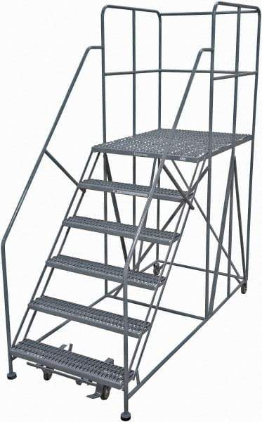 Cotterman - 96" 6 Step Rolling Work Platform - Rolling Work Platform, 800 Lb Capacity, 60" Platform Height, 40" Base Width x 90" Base Depth, Serrated Steel - Benchmark Tooling