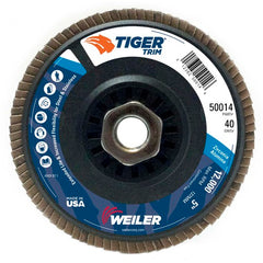 5″ Tiger Disc Abrasive Flap Disc, Angled, Trimmable Backing, 40Z, 5/8″-11 UNC Nut - Benchmark Tooling