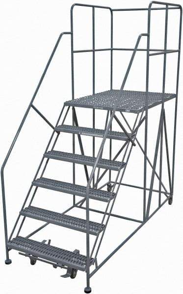 Cotterman - 96" 6 Step Rolling Work Platform - Rolling Work Platform, 800 Lb Capacity, 60" Platform Height, 28" Base Width x 78" Base Depth, Serrated Steel - Benchmark Tooling