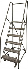 Cotterman - 90" 6 Step Rolling Warehouse Ladder - Rolling Safety Ladder, 450 Lb Capacity, 60" Platform Height, 30" Base Width x 46" Base Depth, Perforated Tread - Benchmark Tooling
