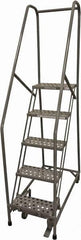 Cotterman - 80" 5 Step Rolling Warehouse Ladder - Rolling Safety Ladder, 450 Lb Capacity, 50" Platform Height, 30" Base Width x 40" Base Depth, Perforated Tread - Benchmark Tooling