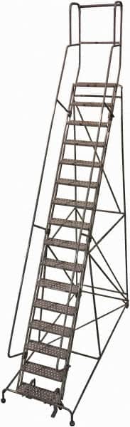 Cotterman - 202" 16 Step Rolling Warehouse Ladder - Rolling Safety Ladder, 450 Lb Capacity, 160" Platform Height, 42" Base Width x 124" Base Depth, Perforated Tread - Benchmark Tooling