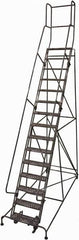 Cotterman - 192" 15 Step Rolling Warehouse Ladder - Rolling Safety Ladder, 450 Lb Capacity, 150" Platform Height, 42" Base Width x 118" Base Depth, Perforated Tread - Benchmark Tooling