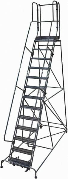 Cotterman - 172" 13 Step Rolling Warehouse Ladder - Rolling Safety Ladder, 450 Lb Capacity, 130" Platform Height, 42" Base Width x 105" Base Depth, Perforated Tread - Benchmark Tooling