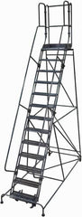 Cotterman - 172" 13 Step Rolling Warehouse Ladder - Rolling Safety Ladder, 450 Lb Capacity, 130" Platform Height, 42" Base Width x 105" Base Depth, Perforated Tread - Benchmark Tooling