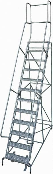 Cotterman - 162" 12 Step Rolling Warehouse Ladder - Rolling Safety Ladder, 450 Lb Capacity, 120" Platform Height, 32" Base Width x 98" Base Depth, Perforated Tread - Benchmark Tooling