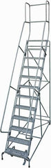 Cotterman - 162" 12 Step Rolling Warehouse Ladder - Rolling Safety Ladder, 450 Lb Capacity, 120" Platform Height, 32" Base Width x 98" Base Depth, Perforated Tread - Benchmark Tooling