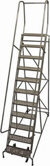 Cotterman - 140" 11 Step Rolling Warehouse Ladder - Rolling Safety Ladder, 450 Lb Capacity, 110" Platform Height, 32" Base Width x 88" Base Depth, Perforated Tread - Benchmark Tooling