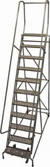 Cotterman - 140" 11 Step Rolling Warehouse Ladder - Rolling Safety Ladder, 450 Lb Capacity, 110" Platform Height, 32" Base Width x 78" Base Depth, Perforated Tread - Benchmark Tooling