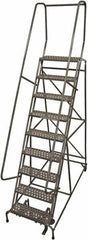 Cotterman - 120" 9 Step Rolling Warehouse Ladder - Rolling Safety Ladder, 450 Lb Capacity, 90" Platform Height, 32" Base Width x 65" Base Depth, Perforated Tread - Benchmark Tooling