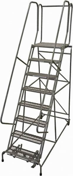 Cotterman - 110" 8 Step Rolling Warehouse Ladder - Rolling Safety Ladder, 450 Lb Capacity, 80" Platform Height, 32" Base Width x 68" Base Depth, Perforated Tread - Benchmark Tooling