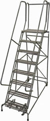 Cotterman - 110" 8 Step Rolling Warehouse Ladder - Rolling Safety Ladder, 450 Lb Capacity, 80" Platform Height, 32" Base Width x 68" Base Depth, Perforated Tread - Benchmark Tooling
