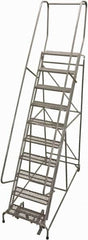 Cotterman - 130" 10 Step Rolling Warehouse Ladder - Rolling Safety Ladder, 450 Lb Capacity, 100" Platform Height, 32" Base Width x 72" Base Depth, Perforated Tread - Benchmark Tooling