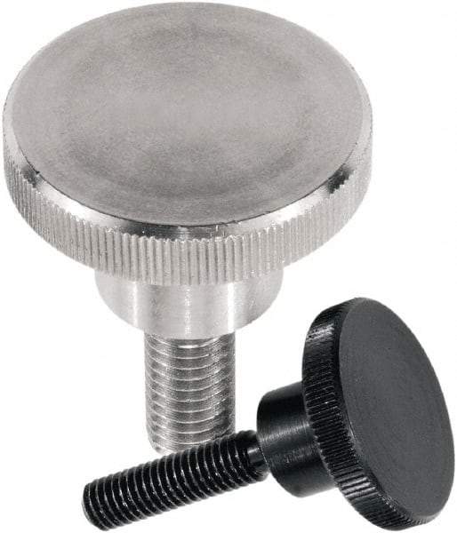KIPP - M10 Knurled Shoulder Flat Tip Grade 1.4305 Stainless Steel Thumb Screw - 63mm OAL, 36mm Head Diam x 8mm Head Height, Uncoated - Benchmark Tooling