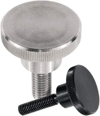 KIPP - M4 Knurled Shoulder Flat Tip Grade 1.4305 Stainless Steel Thumb Screw - 25.5mm OAL, 16mm Head Diam x 3.5mm Head Height, Uncoated - Benchmark Tooling