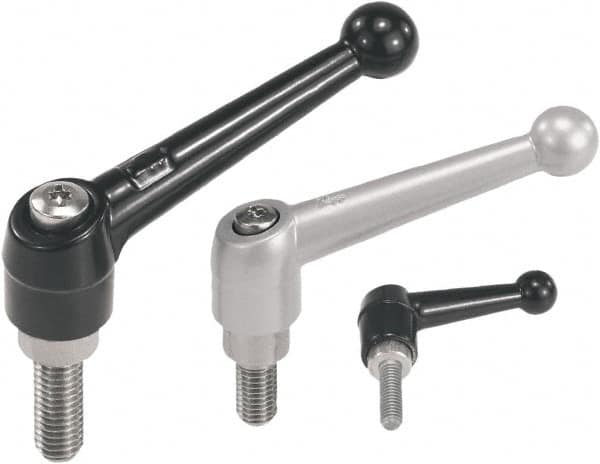 KIPP - 1/4-20, Zinc Threaded Stud Adjustable Clamping Handle - 46mm OAL, 35.5mm High - Benchmark Tooling