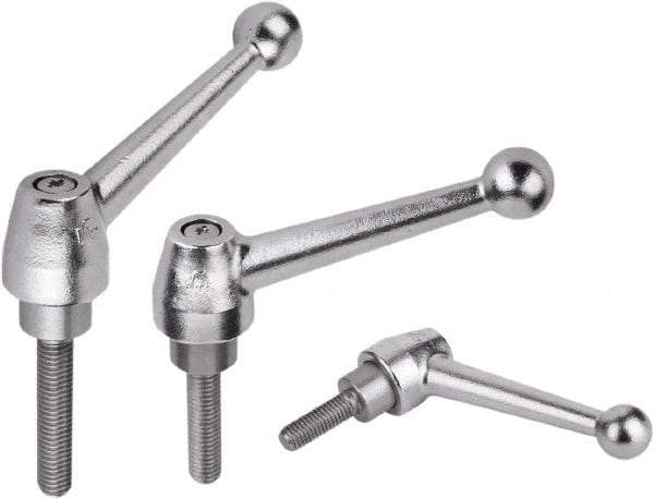 KIPP - 1/2-13, Steel Threaded Stud Adjustable Clamping Handle - 1.7717" Thread Length, Silver Handle with Threaded Stud - Benchmark Tooling