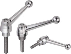 KIPP - 5/8-11, Steel Threaded Stud Adjustable Clamping Handle - 1.7717" Thread Length, Silver Handle with Threaded Stud - Benchmark Tooling