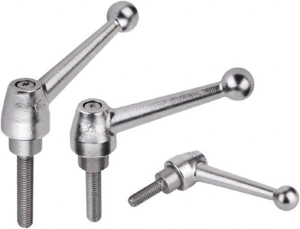 KIPP - M12, Steel Threaded Stud Adjustable Clamping Handle - 1.1811" Thread Length, Silver Handle with Threaded Stud - Benchmark Tooling