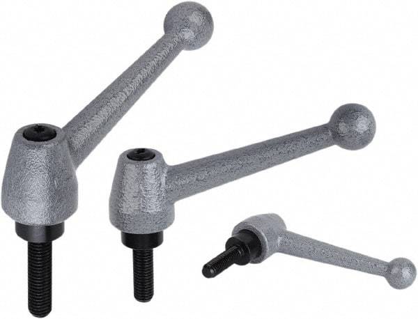 KIPP - M12, Stainless Steel Threaded Stud Adjustable Clamping Handle - 1.1811" Thread Length, Metallic Handle with Threaded Stud - Benchmark Tooling