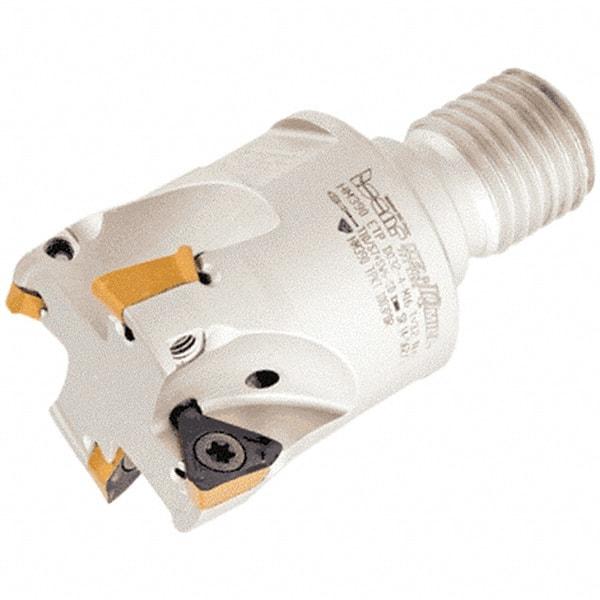 Iscar - 32mm Cut Diam, 8mm Max Depth of Cut, 60mm OAL, Indexable Square Shoulder Helical End Mill - HM390 TPKT 100304PDR, HM390 TPKT 1003PDR Inserts, M16 Modular Connection, 90° Lead Angle, Through Coolant - Benchmark Tooling