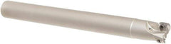 Iscar - 16mm Cut Diam, 5mm Max Depth of Cut, 15mm Shank Diam, 150mm OAL, Indexable Square Shoulder Helical End Mill - HM390 TCKT 0703PCTR Inserts, Cylindrical Shank, 90° Lead Angle, Through Coolant, Series HeliIQMill - Benchmark Tooling